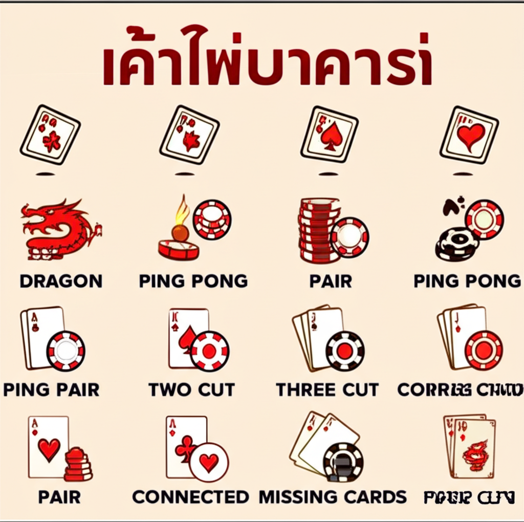 อินโฟกราฟิกแสดงรูปแบบเค้าไพ่บาคาร่า 7 รูปแบบหลัก พร้อมคำอธิบายภาษาไทย