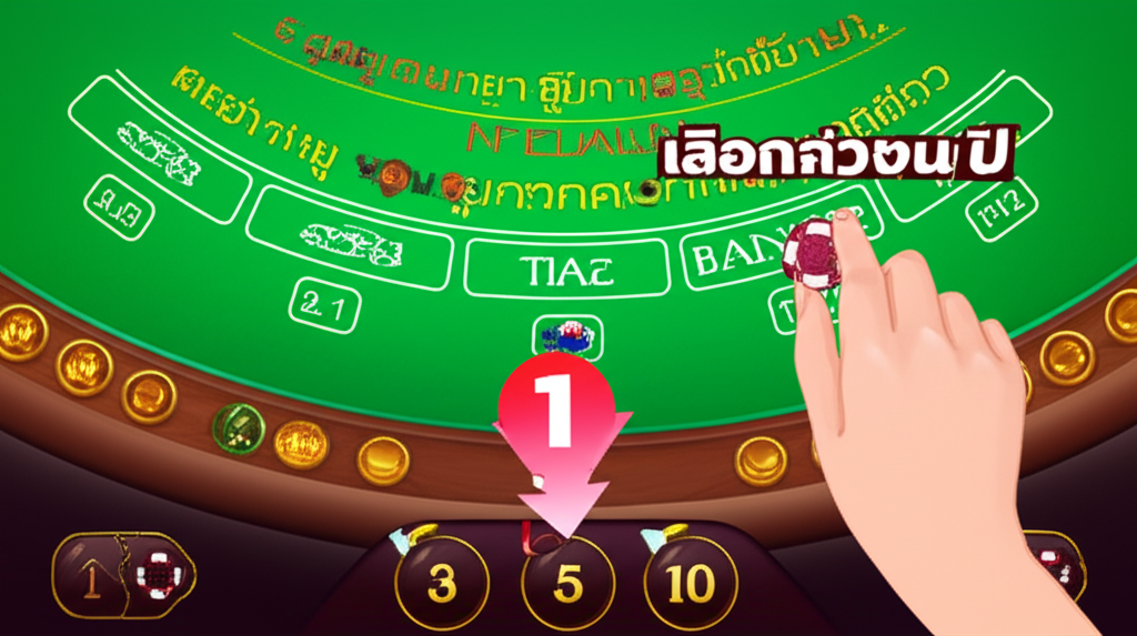 ภาพแสดงขั้นตอนการเล่นบาคาร่าออนไลน์สดสำหรับมือใหม่ พร้อมการวางเดิมพันบนโต๊ะบาคาร่า