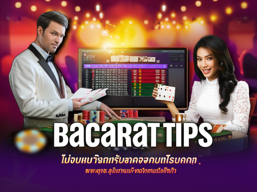 ภาพโต๊ะบาคาร่าออนไลน์พร้อมผู้เล่นกำลังอ่านเค้าไพ่และวิเคราะห์เพื่อเพิ่มโอกาสชนะในเกมบาคาร่า