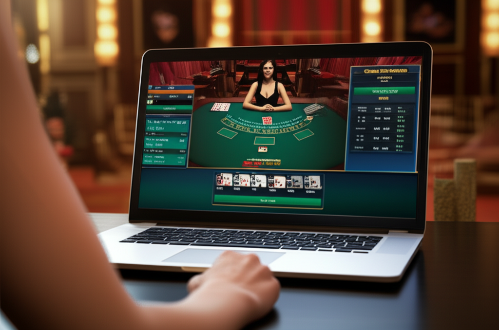 ผู้เล่นมืออาชีพกำลังวิเคราะห์สถิติและค่า RTP ของห้องบาคาร่าสดจากเว็บ thepgbets.com