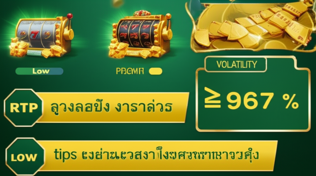 อินโฟกราฟิกแสดงวิธีตรวจสอบค่า RTP และความผันผวนของเกมสล็อตออนไลน์ เพื่อเลือกเกมที่ยุติธรรมและมีโอกาสชนะสูง