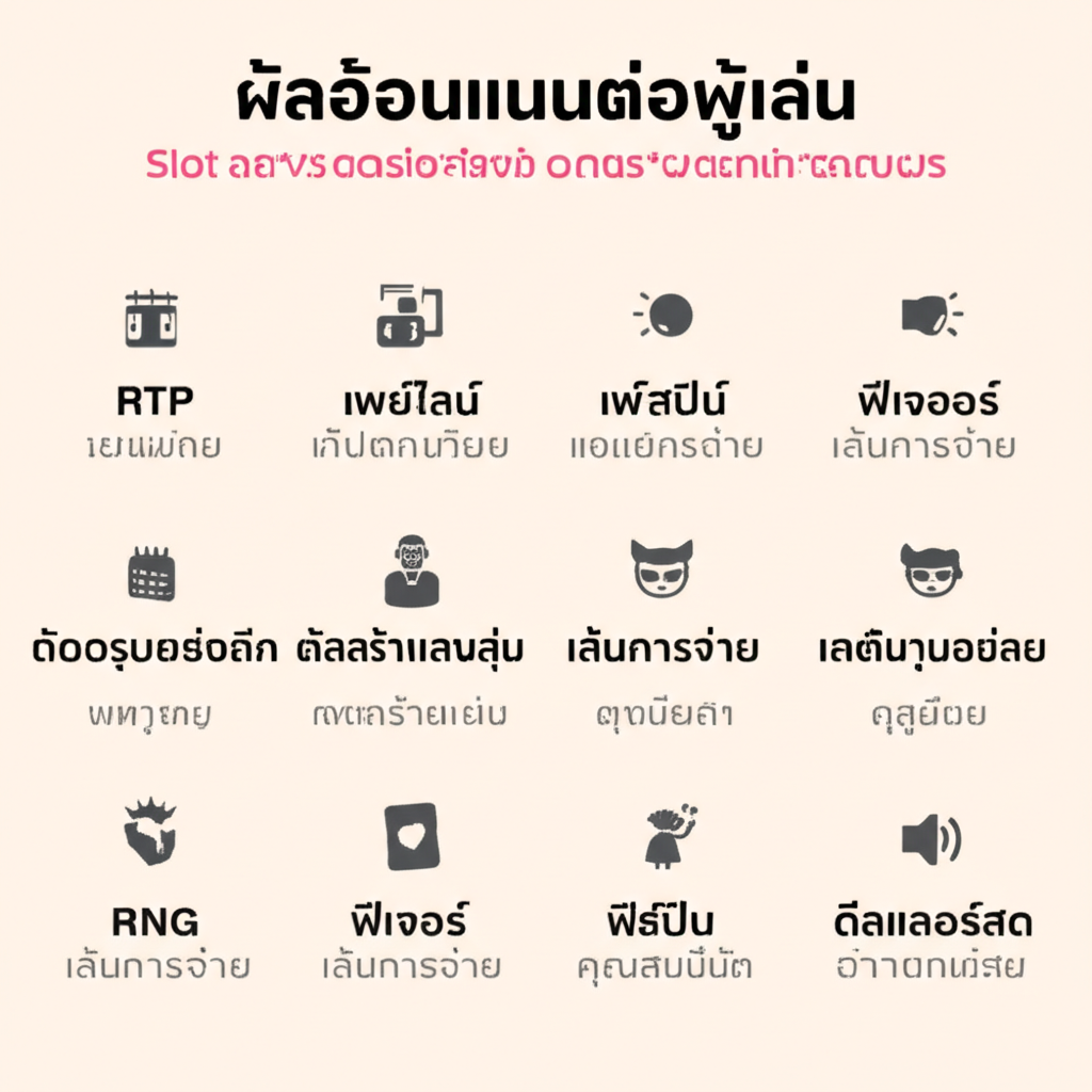 อินโฟกราฟิกคำศัพท์เทคนิคสล็อตและโบนัสคาสิโน เช่น RTP, RNG, เพย์ไลน์, ฟรีสปิน, ฟีเจอร์ และดีลเลอร์สด สำหรับผู้เล่นมือใหม่และมืออาชีพ