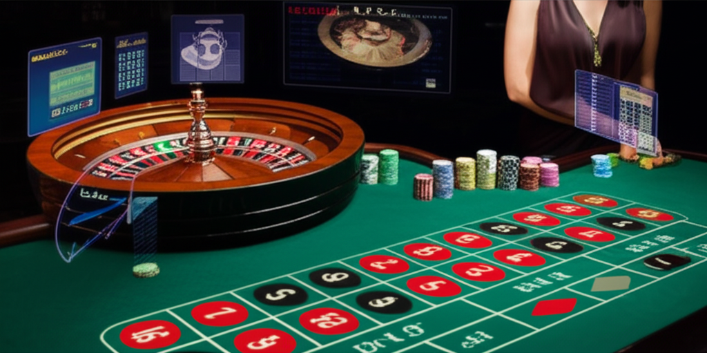 Live roulette wheel with player placing strategic bets and chips in a modern casino
