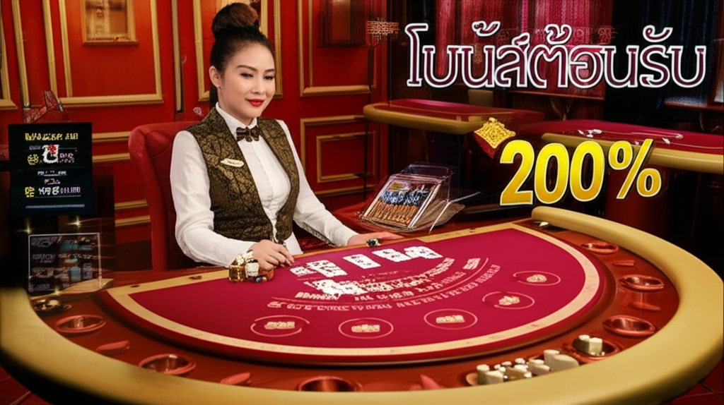 โต๊ะแบล็คแจ็คสดพร้อมดีลเลอร์มืออาชีพ แสดงโปรโมชั่นโบนัสต้อนรับ 200% และ 15รับ100 ระบบฝาก-ถอนออโต้ปลอดภัย เหมาะสำหรับผู้เล่นไทย