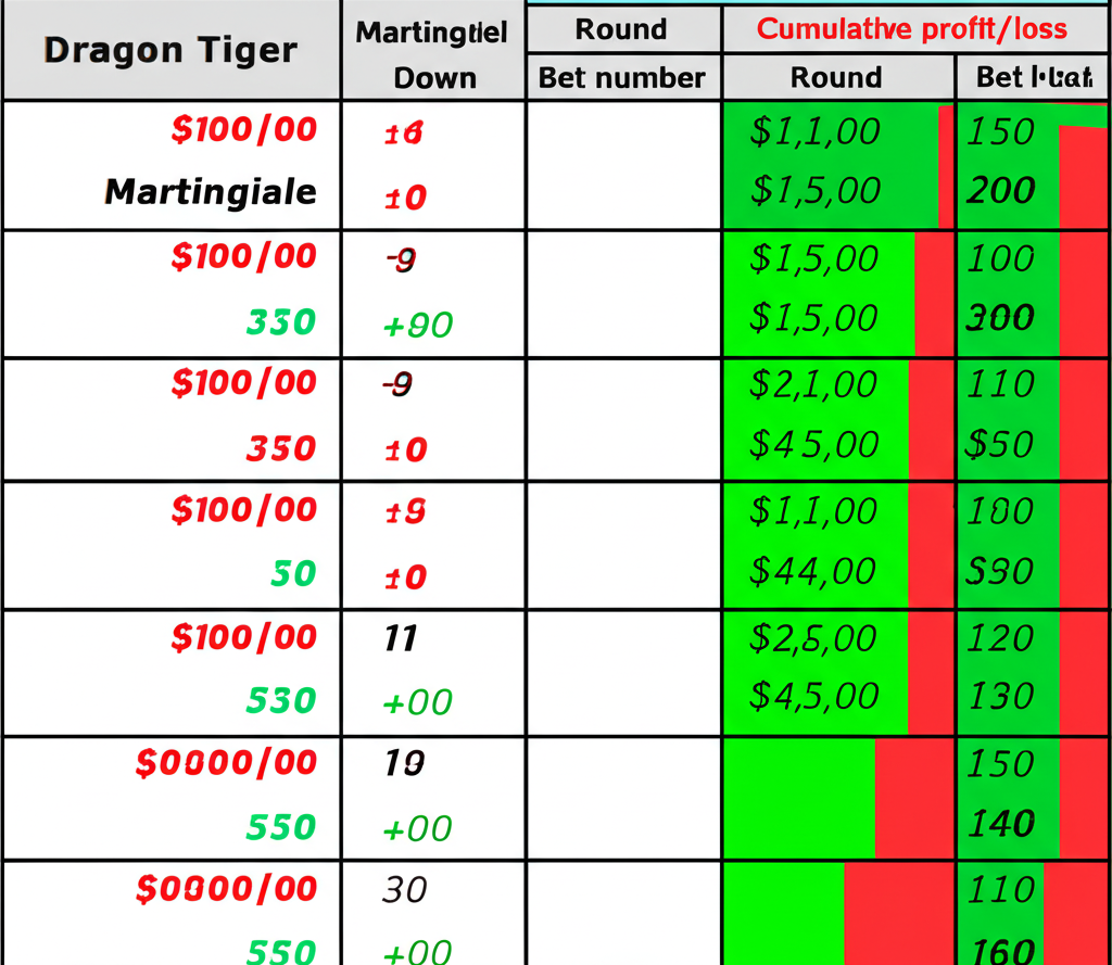 ตารางเดินเงินเสือมังกรปี 2025 แสดงสูตร Martingale, Fibonacci และ Hybrid พร้อมตัวอย่างการเดินเงิน