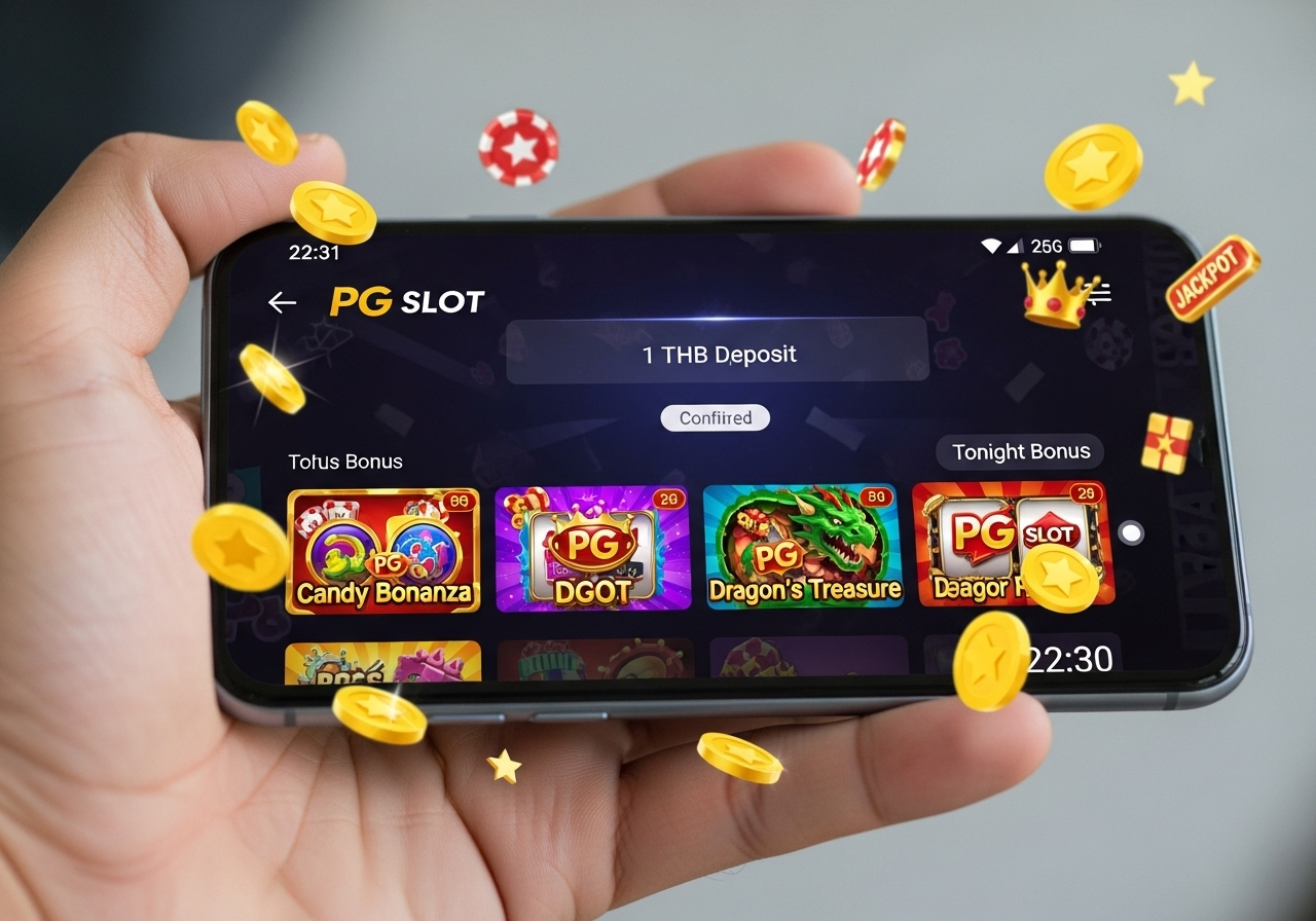 มือถือแสดงเกมสล็อต PG ที่กำลังฝาก 1 บาท