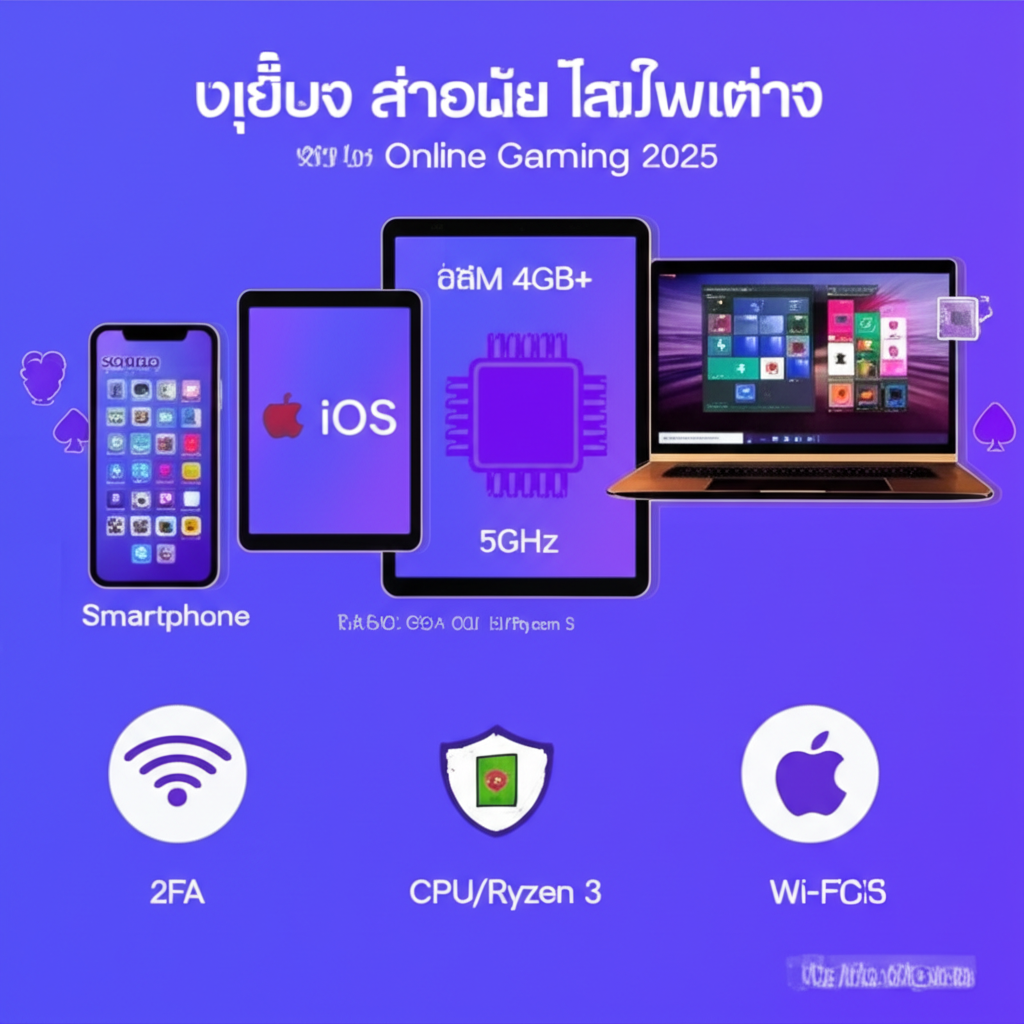 แผนภาพแนะนำอุปกรณ์มือถือ แท็บเล็ต และคอมพิวเตอร์ที่เหมาะสมสำหรับเล่นคาสิโนออนไลน์ปี 2025