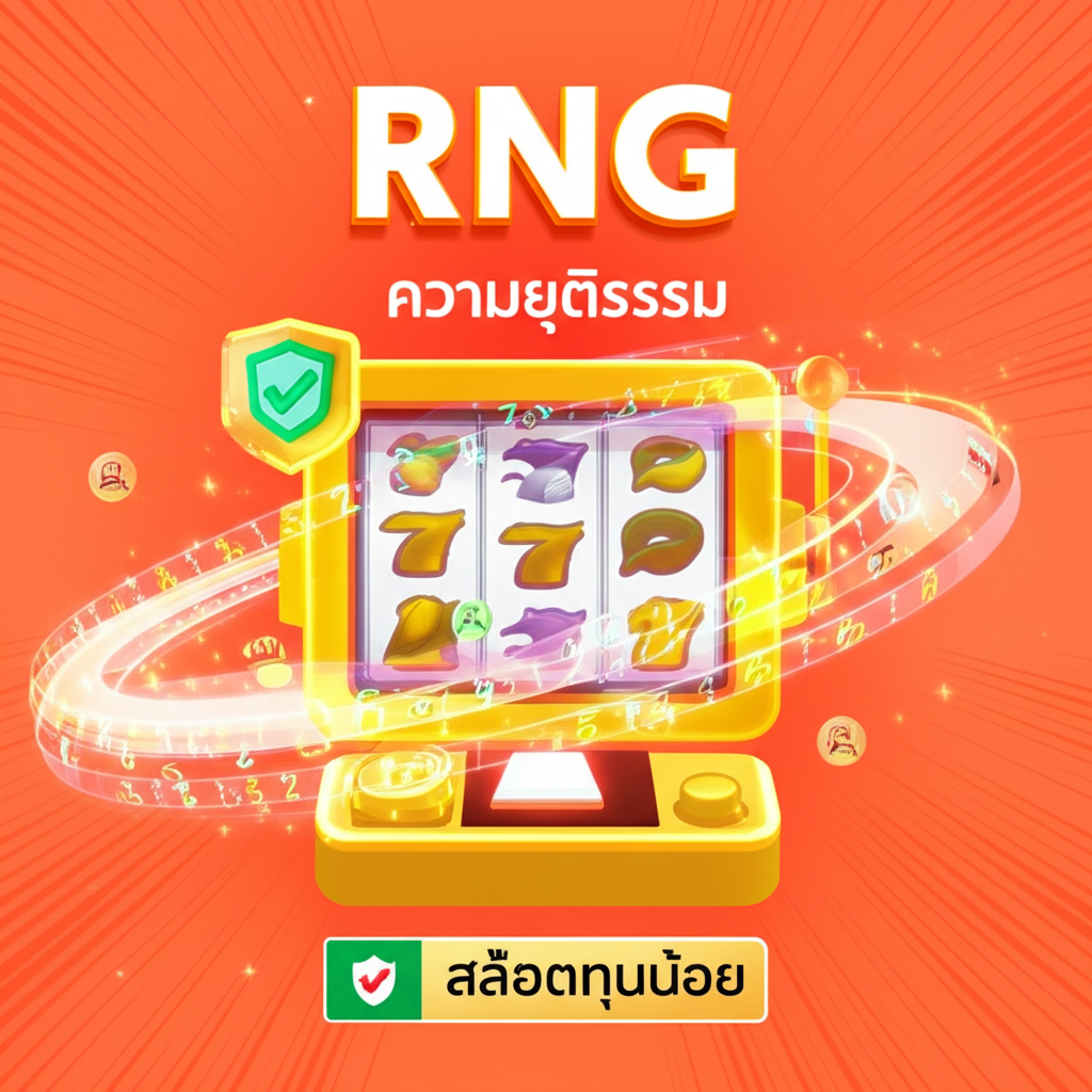 ภาพอินโฟกราฟิกอธิบายระบบ RNG ในเกมสล็อตออนไลน์ แสดงความยุติธรรมและความปลอดภัยสำหรับผู้เล่นทุนน้อย