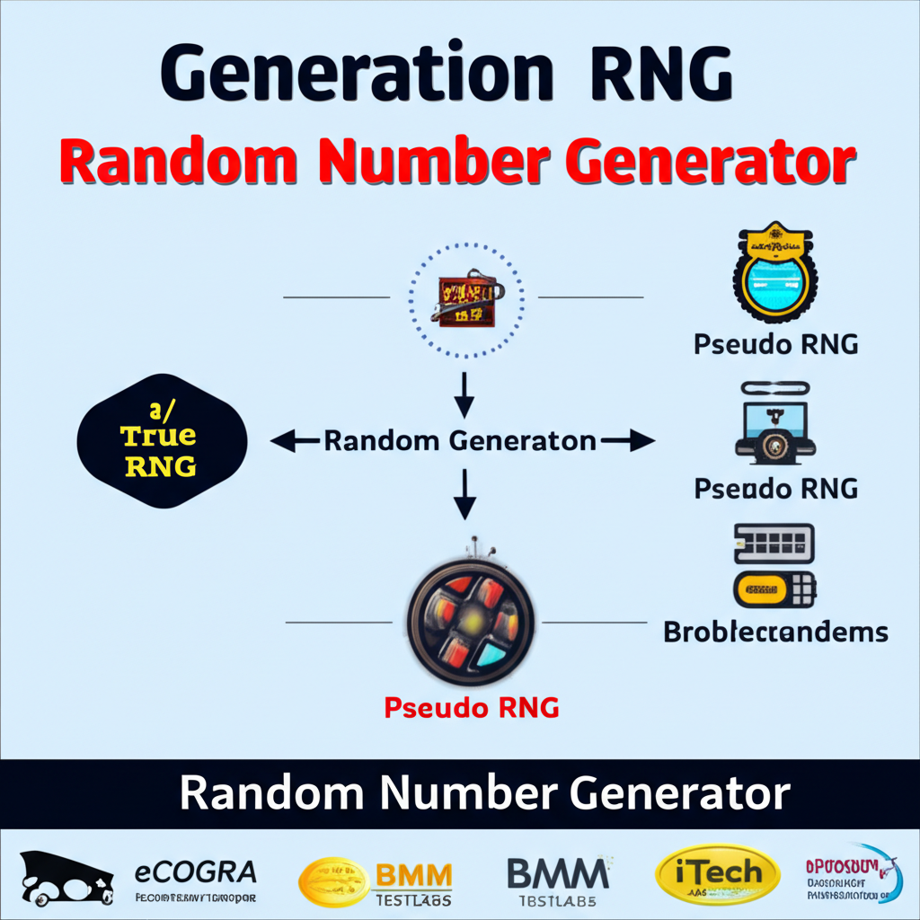 อินโฟกราฟิกอธิบายการทำงานของ RNG ในเกมสล็อตออนไลน์ พร้อมใบรับรองจากองค์กรอิสระ