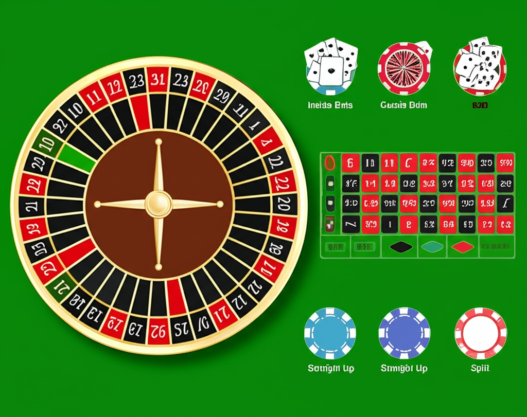 อินโฟกราฟิกแสดงกติกาพื้นฐานของรูเล็ตสด พร้อมคำอธิบายการเดิมพัน Inside Bets และ Outside Bets สำหรับมือใหม่