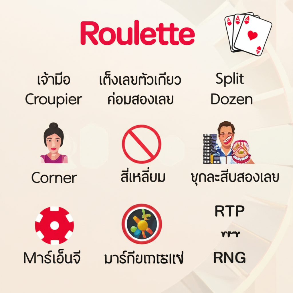 อินโฟกราฟิกคำศัพท์รูเล็ตที่มือใหม่ควรรู้ พร้อมคำอธิบายและไอคอนประกอบ