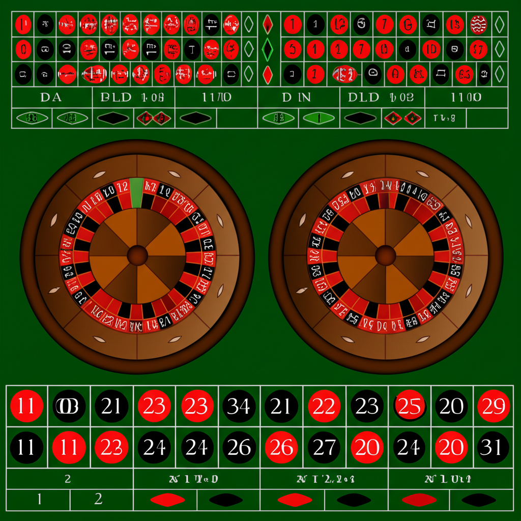 แผนภาพเปรียบเทียบวงล้อรูเล็ตยุโรปและอเมริกัน พร้อมแสดงอัตราได้เปรียบเจ้ามือ