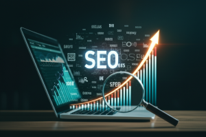 SEO and digital marketing concept with keywords and analytics