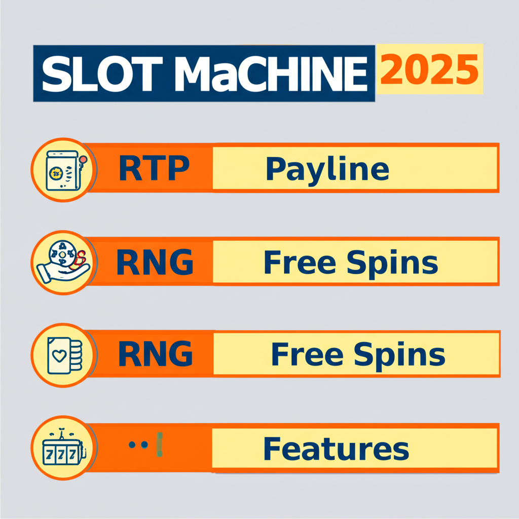อินโฟกราฟิกคำศัพท์สล็อตสำคัญปี 2025 เช่น RTP, RNG, เพย์ไลน์, ฟรีสปิน และฟีเจอร์ พร้อมคำอธิบายสั้นๆ