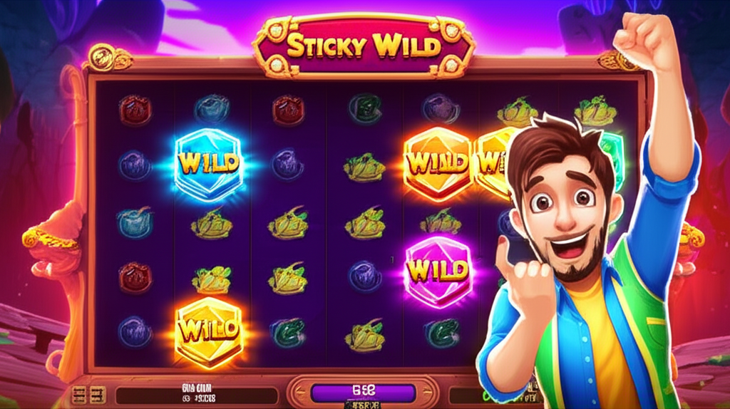 ภาพประกอบฟีเจอร์ Sticky Wild ที่สัญลักษณ์ไวลด์ติดอยู่บนวงล้อในเกมสล็อต PG SLOT