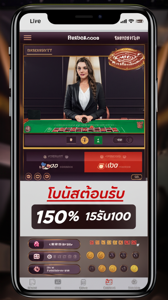 ภาพหน้าจออินเทอร์เฟซรูเล็ตสดของ thepgbets.com บนมือถือ แสดงดีลเลอร์สด โปรโมชั่นโบนัสต้อนรับ และระบบฝาก-ถอนออโต้