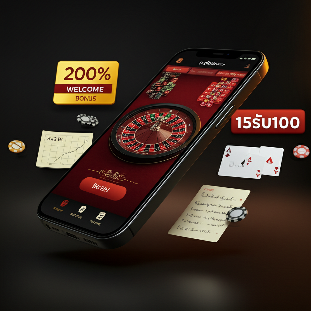 ภาพหน้าจอสมาร์ทโฟนแสดงโต๊ะรูเล็ตสดที่ thepgbets.com พร้อมโปรโมชั่นโบนัสต้อนรับ 200% และ 15รับ100 แสดงถึงการบริหารเงินทุนอย่างชาญฉลาดและเว็บคาสิโนที่น่าเชื่อถือ