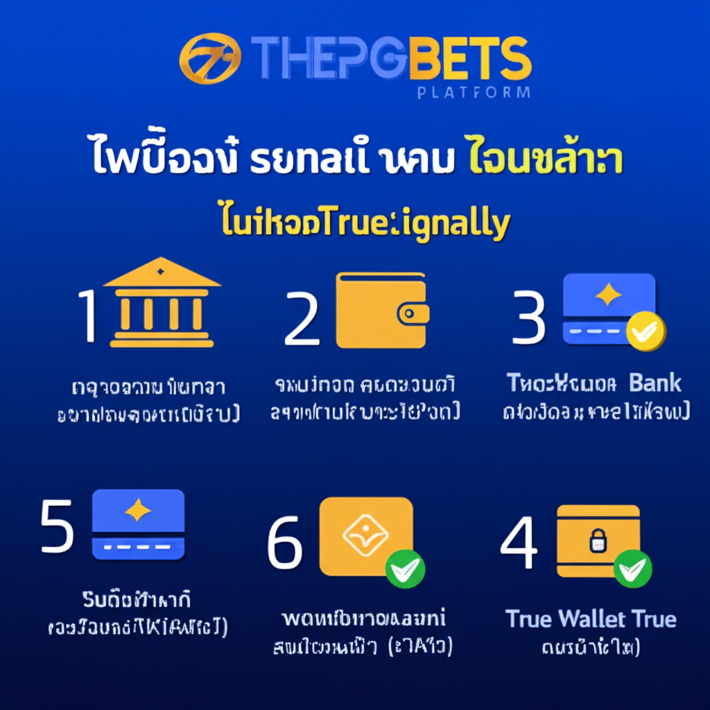 อินโฟกราฟิกขั้นตอนการตั้งค่าบัญชีธนาคารและ True Wallet สำหรับระบบฝาก-ถอนอัตโนมัติของ thepgbets