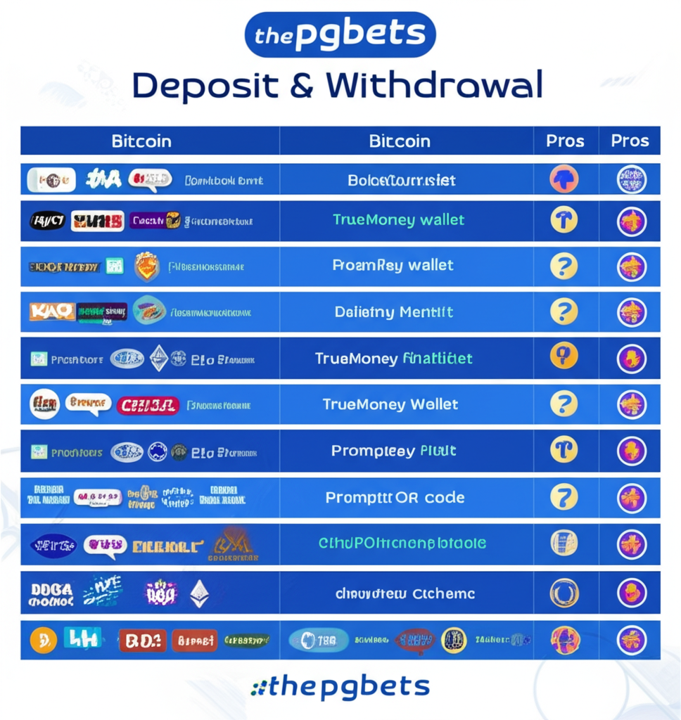 ตารางเปรียบเทียบช่องทางฝาก-ถอนที่รองรับบน thepgbets พร้อมข้อดีข้อเสีย