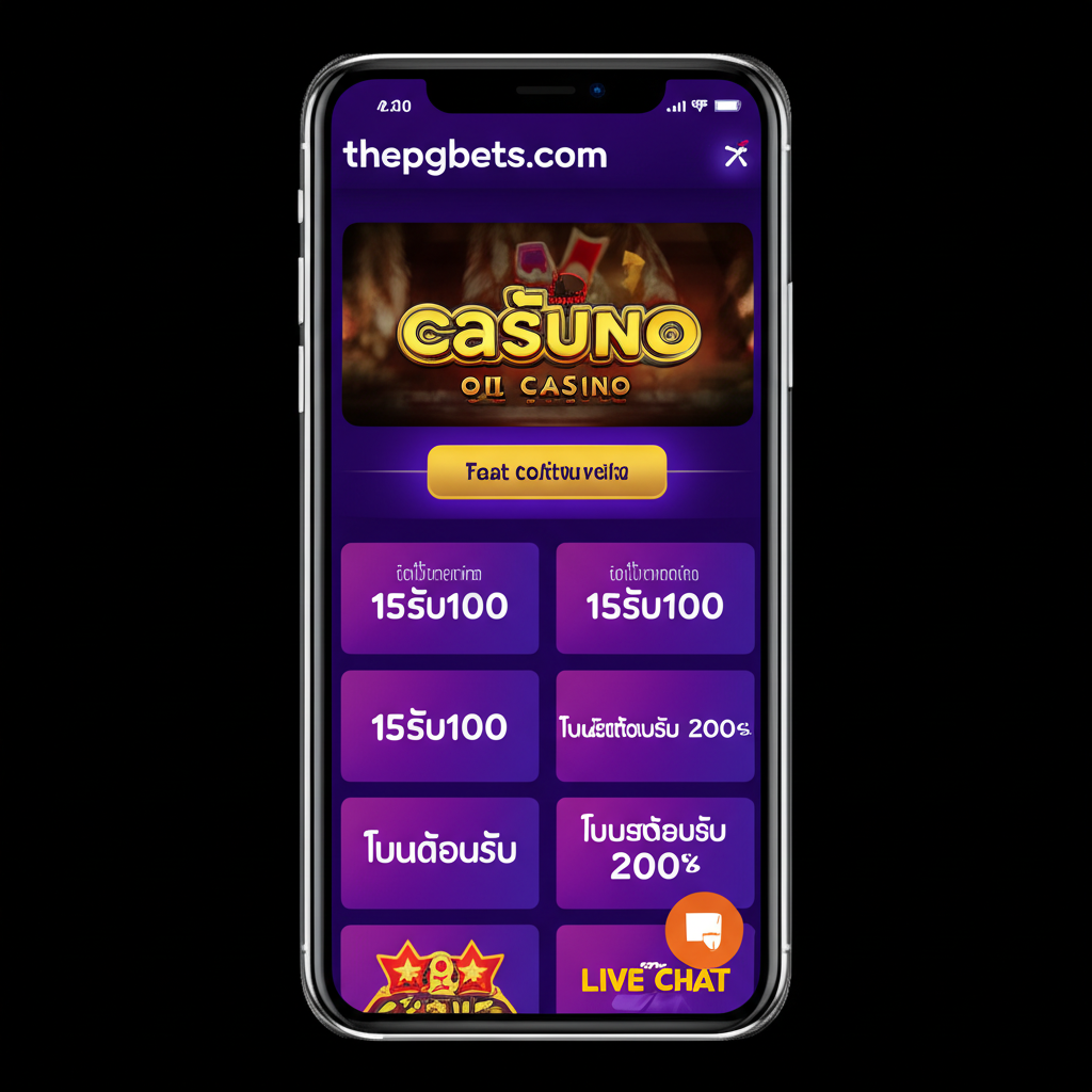 หน้าจอเว็บไซต์ thepgbets.com แสดงโปรโมชั่น ระบบฝาก-ถอนอัตโนมัติ และบริการลูกค้าตลอด 24 ชั่วโมง