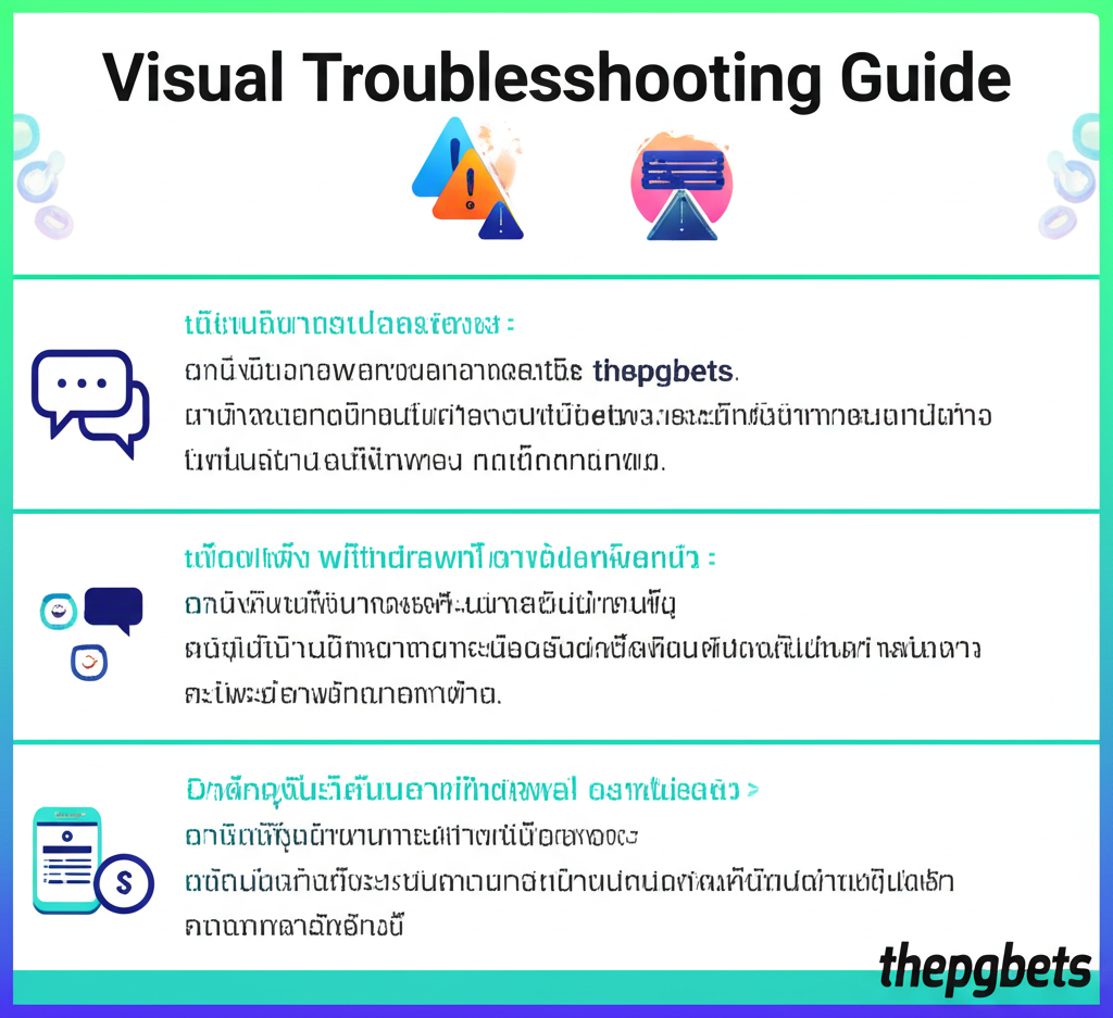 ภาพคู่มือแก้ไขปัญหายอดเงินไม่เข้าและถอนเงินไม่ได้ในระบบฝาก-ถอนออโต้ของ thepgbets พร้อมขั้นตอนติดต่อทีมงาน