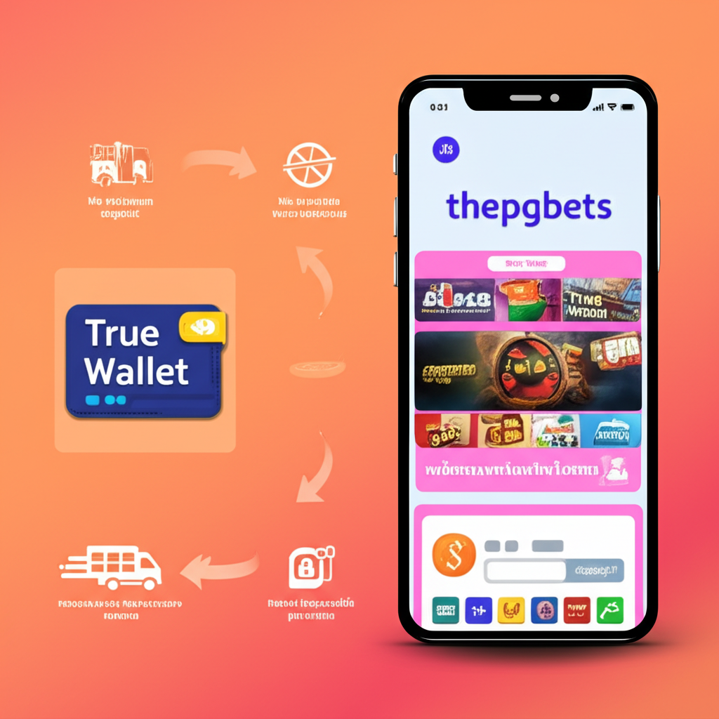 ภาพแสดงการผูกบัญชี True Wallet กับระบบฝาก-ถอนของ thepgbets พร้อมสัญลักษณ์การโอนเงินรวดเร็วและปลอดภัย
