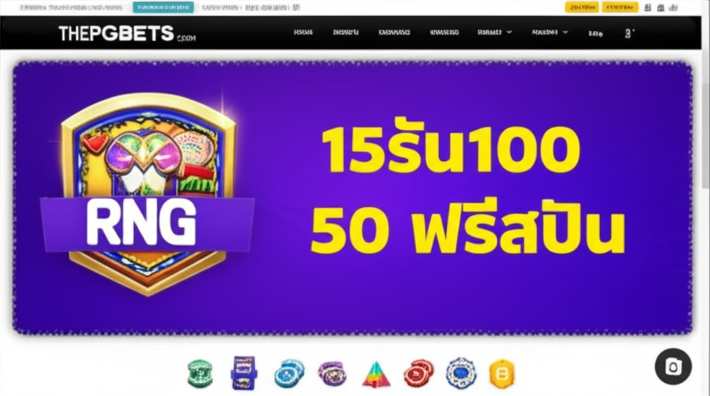 ภาพหน้าจอเว็บไซต์ thepgbets.com แสดงใบรับรอง RNG และโปรโมชั่นเด่นเพื่อความน่าเชื่อถือ