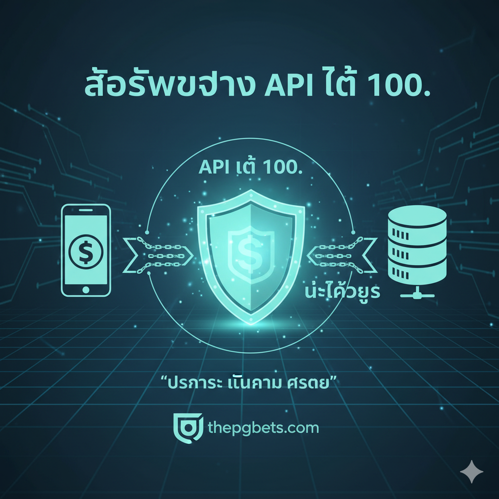 ภาพเชิงเปรียบเทียบที่เน้นคุณสมบัติ 'สล็อตเว็บตรง API แท้ 100%' ใช้โทนสีน้ำเงิน-เขียวเย็นตาและสไตล์ดิจิทัลล้ำยุค แสดงภาพข้อมูล (Data Stream) ที่เชื่อมโยงโดยตรงและถูกเข้ารหัส (Encrypted) จากไอคอนโทรศัพท์ของผู้เล่นไปยังไอคอนเซิร์ฟเวอร์หลักขนาดใหญ่ (Main Server/API) โดยมีสัญลักษณ์โล่ความปลอดภัยขนาดใหญ่ประกบอยู่ตรงกลาง สื่อถึงความโปร่งใส ความยุติธรรม และการไม่ถูก 'ล็อกยูสเซอร์' องค์ประกอบทั้งหมดถูกจัดวางแบบสมมาตรเพื่อสร้างความรู้สึกมั่นคงและน่าเชื่อถือ