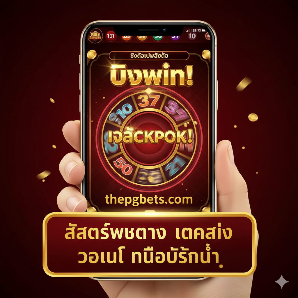 ภาพหน้าปกที่มีความโดดเด่นและพลังงานสูง แสดงถึงวงล้อสล็อตดิจิทัลที่กำลังหมุนหยุดและแสดงผล 'BIG WIN' หรือ 'JACKPOT' เป็นภาษาอังกฤษ/ไทย ด้วยตัวอักษรสีทองอร่าม มีประกายแสงสว่างจ้าออกจากหน้าจอ สื่อถึงการแตกง่ายและรางวัลใหญ่ โทนสีหลักเป็นสีทองและสีแดงเข้มแบบคาสิโนที่หรูหรา องค์ประกอบรวมถึงมือที่ถือสมาร์ทโฟนที่เปิดหน้าจอเกม thepgbets เน้นย้ำข้อความ 'สล็อตเว็บตรง แตกง่าย วอเลท ไม่มีขั้นต่ำ' อย่างชัดเจนในกรอบที่น่าดึงดูดใจ